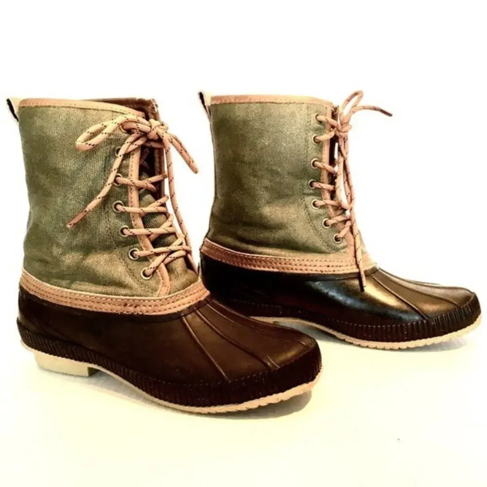 Tommy Hilfiger Men's Campbell Duck Boots Olive and Tan Rain Boots